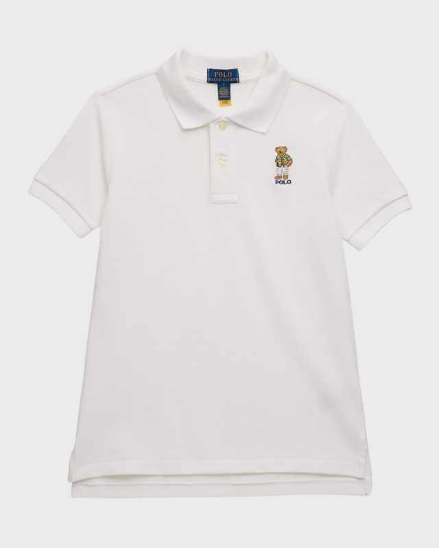 Boy's Mesh Polo Shirt Embroidered W/ Polo Bear, Size 2-7